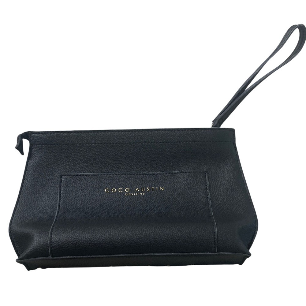 Coco Austin Designs Black Pebbled Vegan Leather‎ Wristlet Zip Clutch Bag